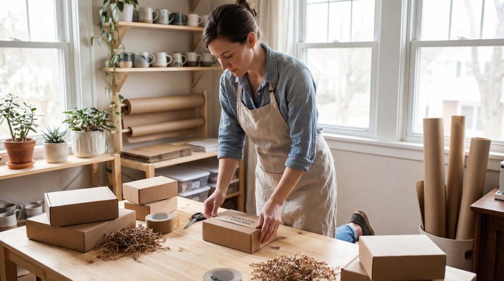 workshop, work, tools, craft, worker, woman, package, packaging, delivery, gifts, presents, decor, ai generated